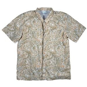 Columbia PFG Short Sleeve Mens XL Vented Green Orange Tribal Leaf Print
